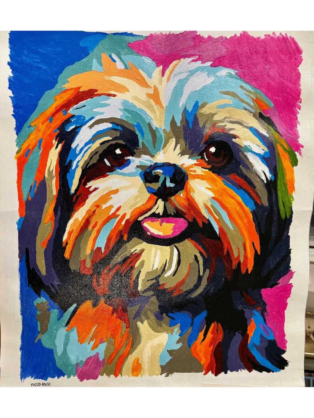Technicolor Shih Tzu completed paint by numbers colorful wall decor